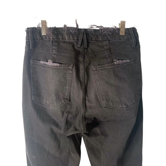 GOOD AMERICAN Washed Black Distressed Hi-Rise Straight Leg Raw Hem Cuff Jean 28 - Picture 6 of 6